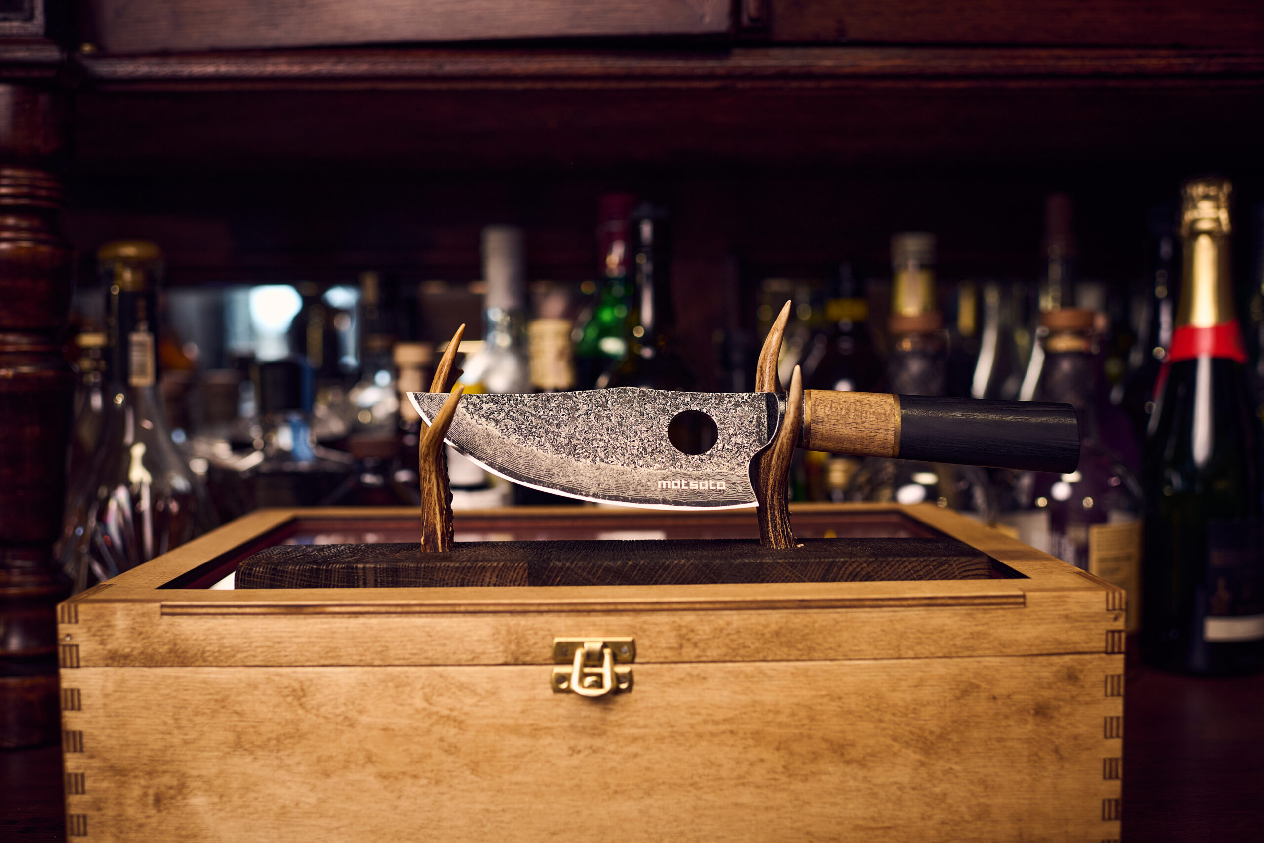 Japanese-style chef knife with wooden handle